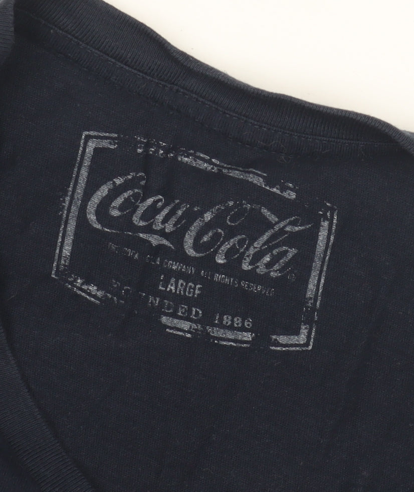 Coca-Cola Men's Blue Christmas T-Shirt - Large