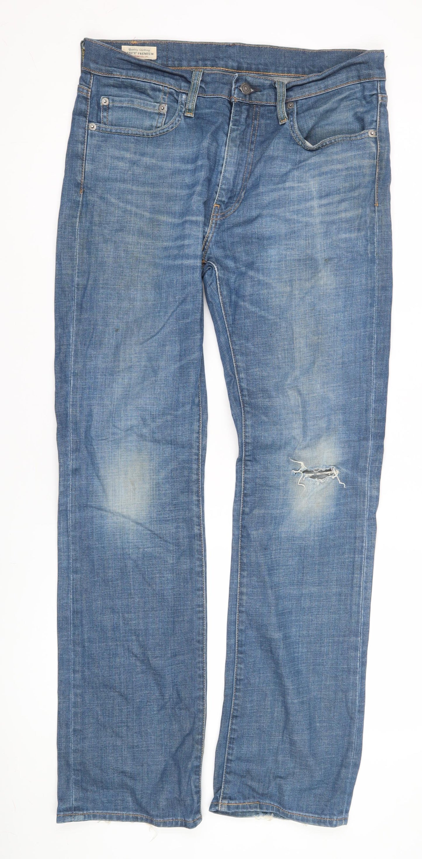 Levi's Men's Blue Straight-Leg Distressed Jeans Size 32