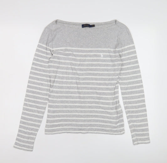 Ralph Lauren Women's Grey Striped T-Shirt, Size 8