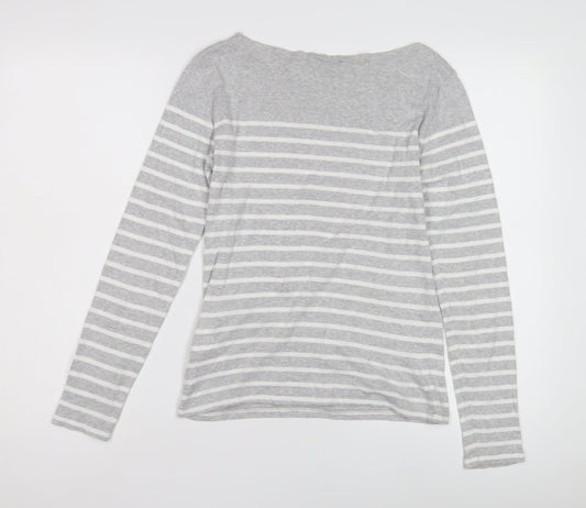 Ralph Lauren Women's Grey Striped T-Shirt, Size 8