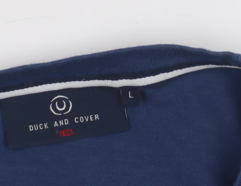 Duck and Cover Men's Blue Graphic T-Shirt L