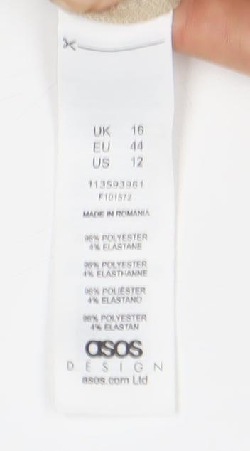 Close-up detail of ASOS Women’s Beige Wide-Leg Striped Trousers UK 16