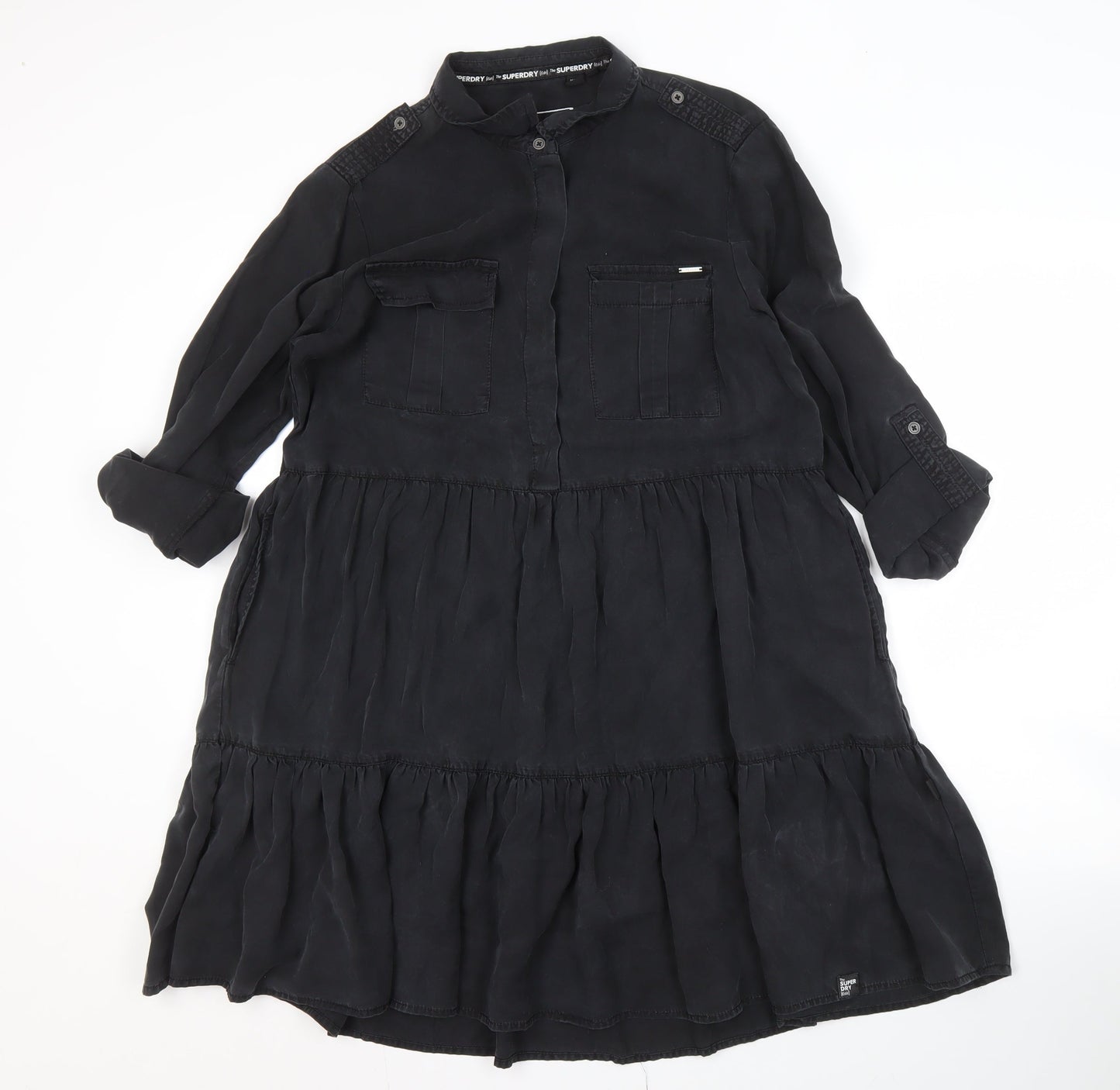 Superdry Women's 3/4 Sleeve Black Collared Dress