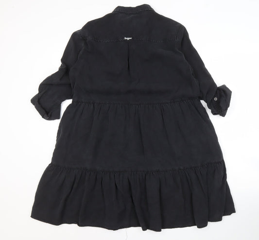 Superdry Women's 3/4 Sleeve Black Collared Dress