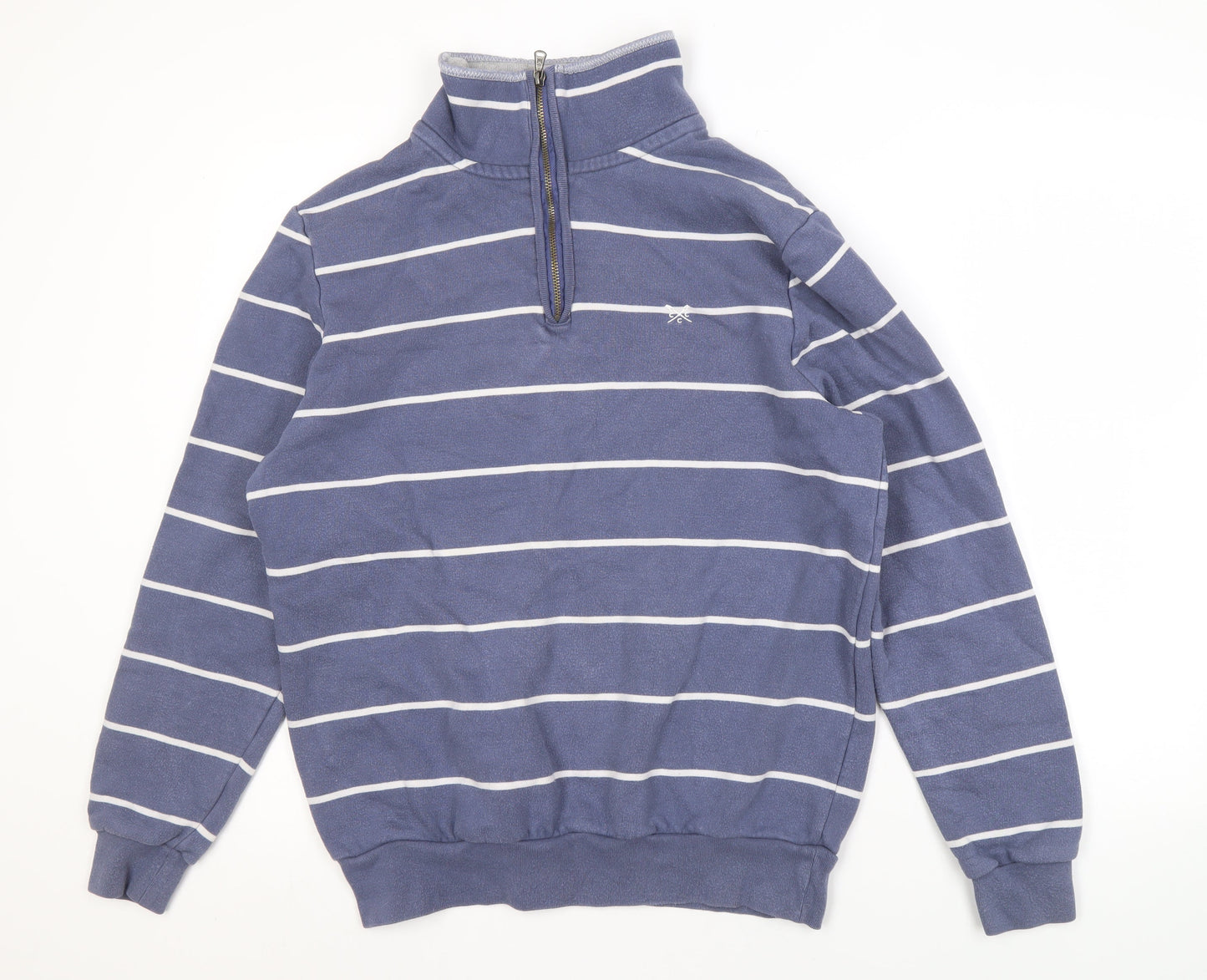 Crew Clothing Company Men's Blue L Striped 1/4 Zip Sweatshirt