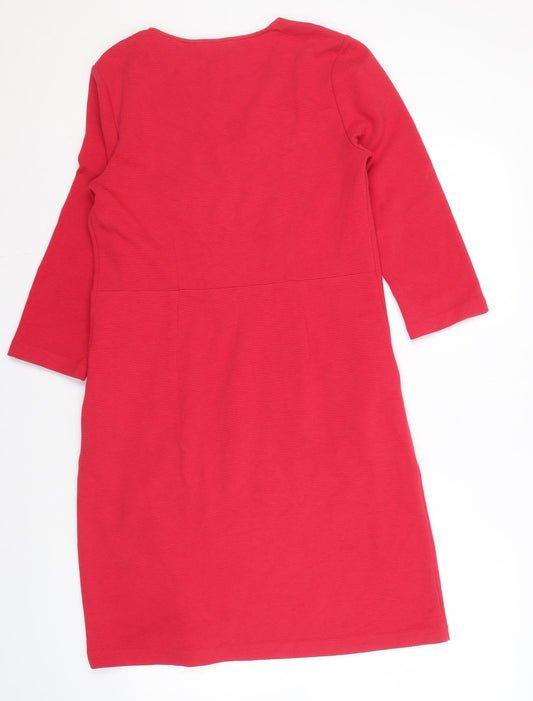Boden Women's Red Sheath Dress 12, V-Neck, 3/4 Sleeve