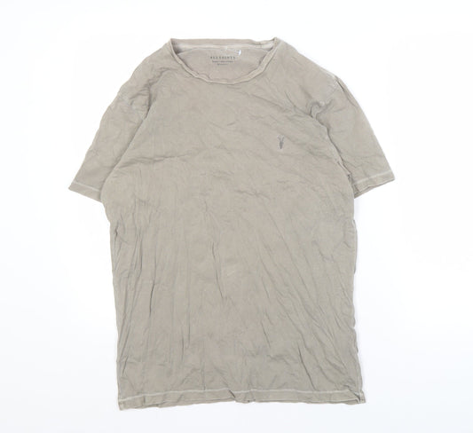 AllSaints Men's Beige M Cotton Regular Fit T-Shirt