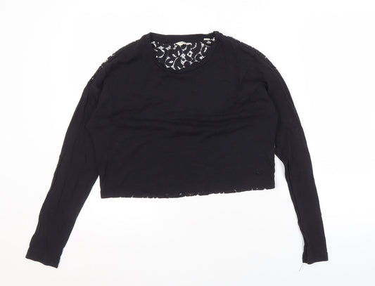 Jack Wills Women's Black Cropped Lace Top Size 10