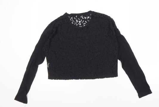 Jack Wills Women's Black Cropped Lace Top Size 10