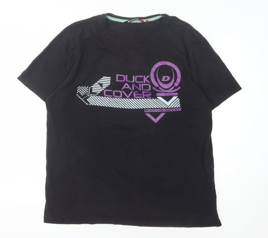 Duck and Cover Men's Black Graphic T-Shirt L