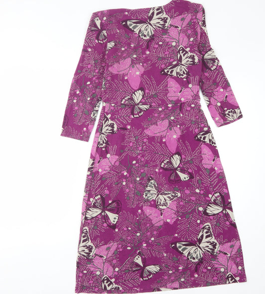 White Stuff Women's Purple Butterfly Wrap Dress Size 10