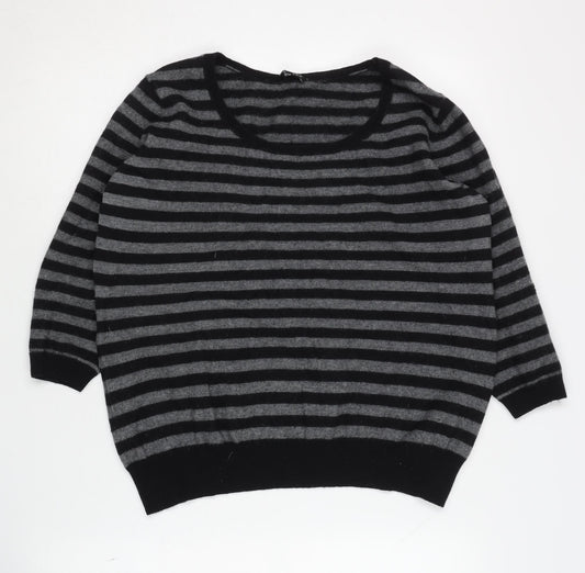 Jaeger Women's Black Striped Pullover Jumper XL