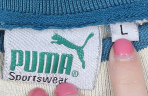 Puma Men's Beige Blue Colourblock T-Shirt L