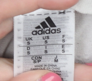 Brand and care label for Adidas Men's Beige T-Shirt, size S