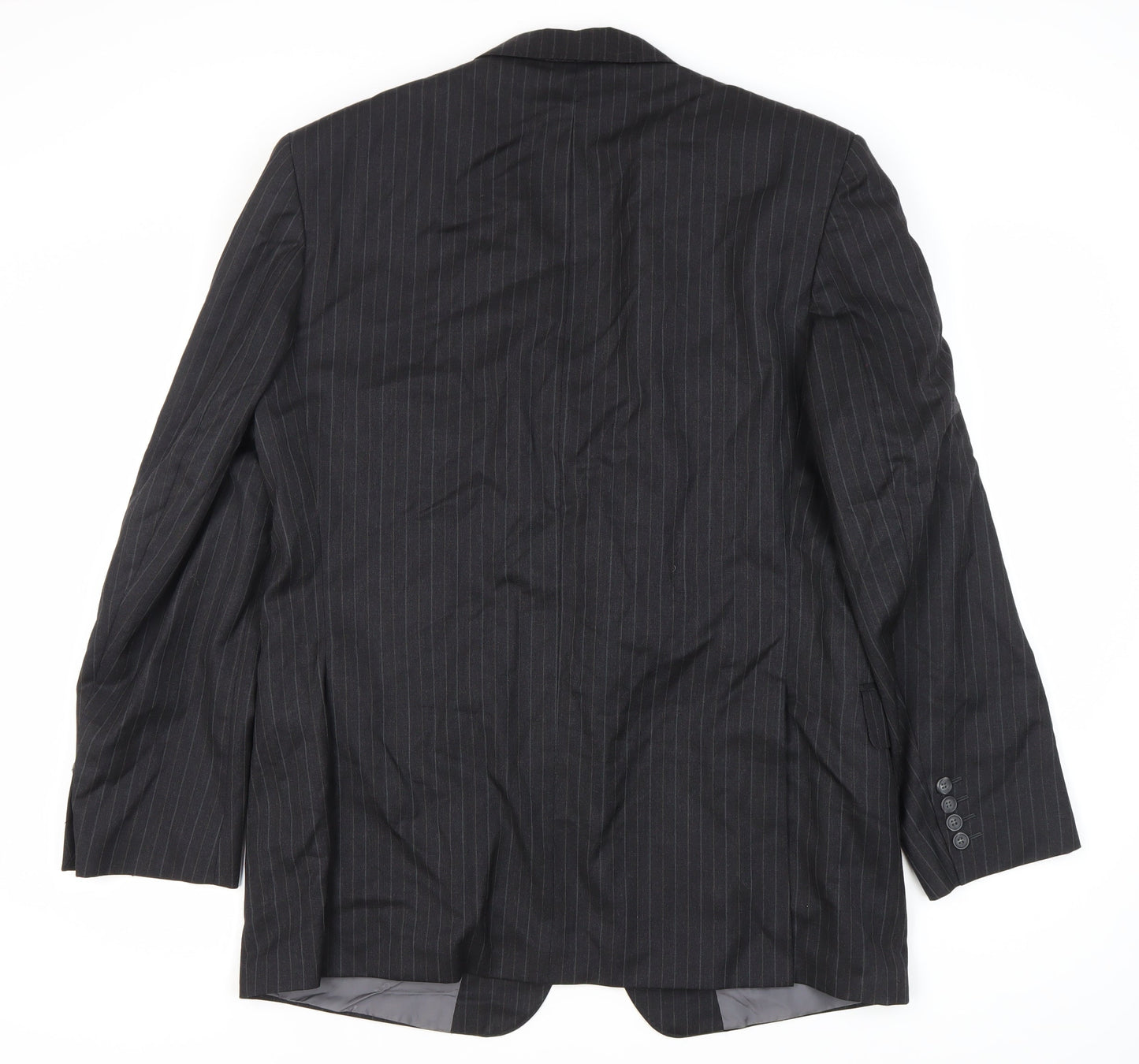 Daks Men's Grey Wool Blazer, Size 44R Striped, Formal