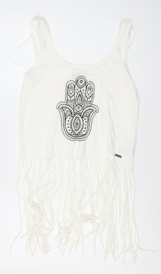 Lee Cooper Women’s White Cotton Fringe Tank