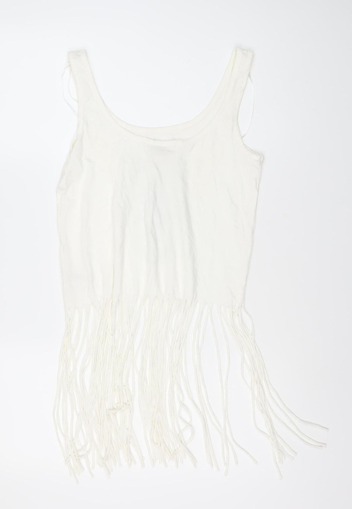 Lee Cooper Women’s White Cotton Fringe Tank