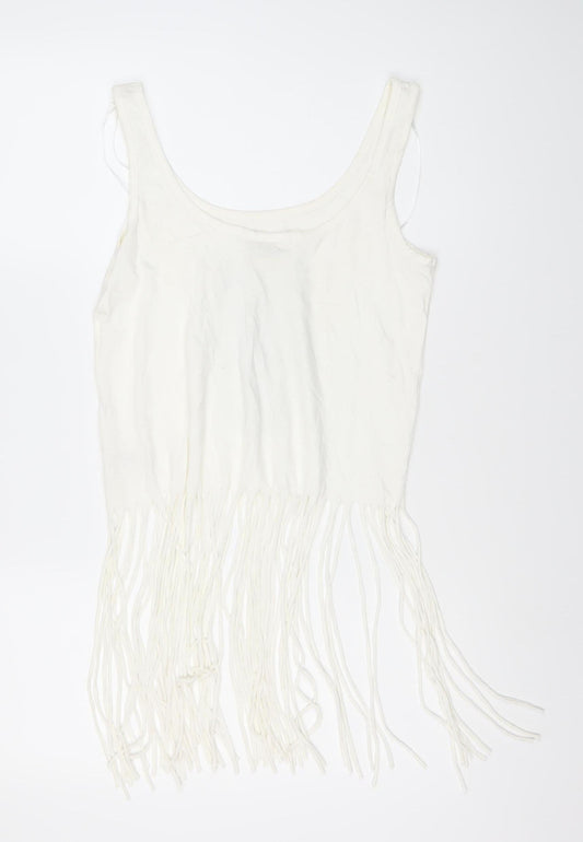 Lee Cooper Women’s White Cotton Fringe Tank