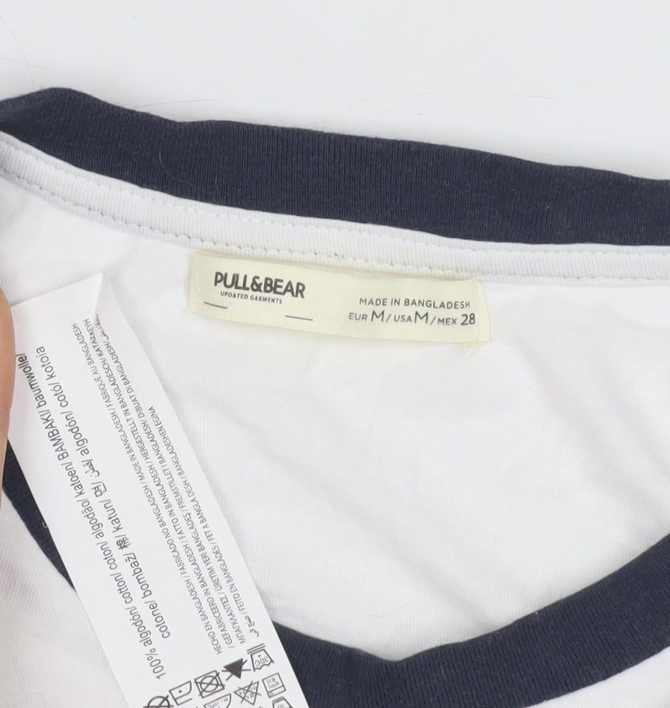 Pull & Bear White Ringer T-Shirt M Unisex Casual