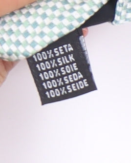 Brand and care label for Jaeger Men's Blue Slim Geometric Silk Tie