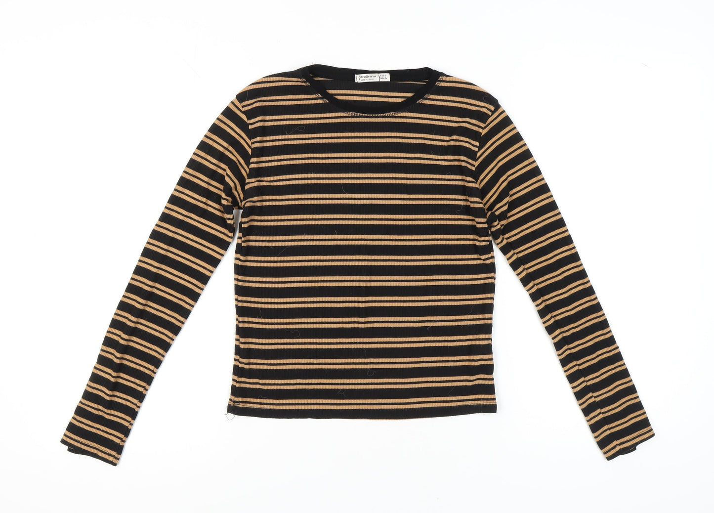 Stradivarius Women's L Black Striped Basic Knit T-Shirt