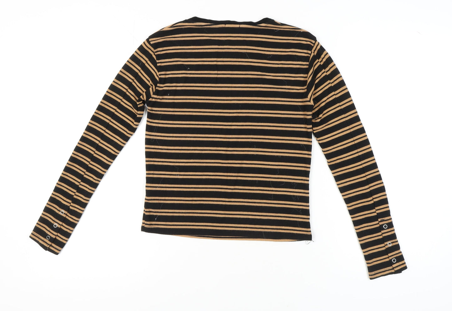 Stradivarius Women's L Black Striped Basic Knit T-Shirt