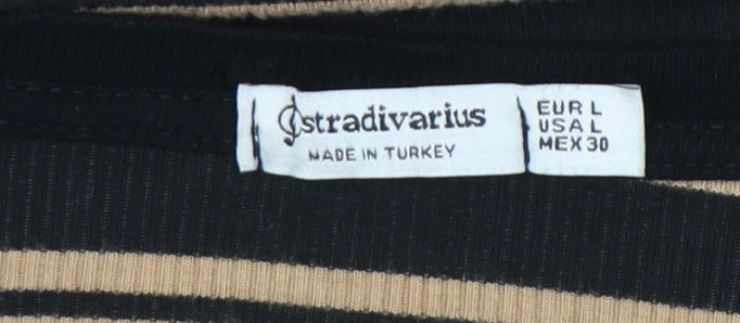Stradivarius Women's L Black Striped Basic Knit T-Shirt