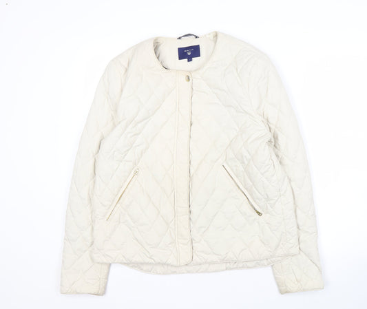 GANT Women Ivory Quilted Jacket L Casual Zip