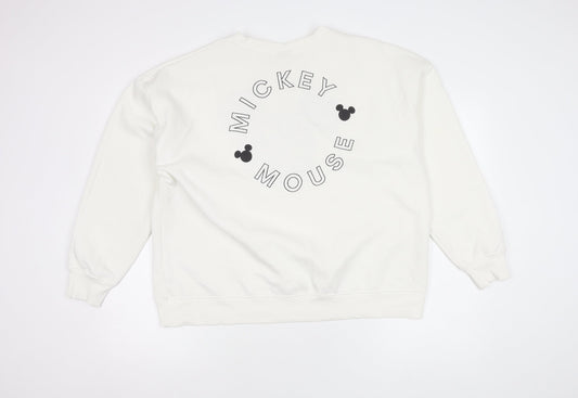 Disney Women's White Mickey Mouse Pullover Sweatshirt L
