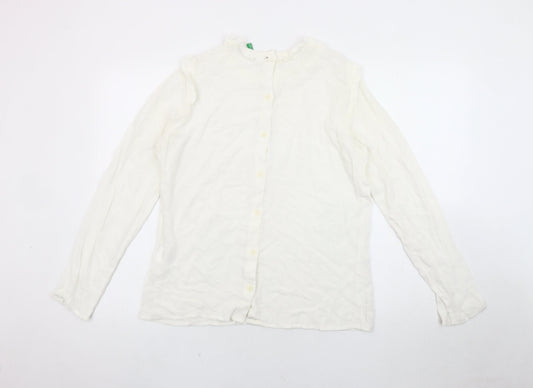Benetton Women's White Blouse M - Classic Viscose Elegance