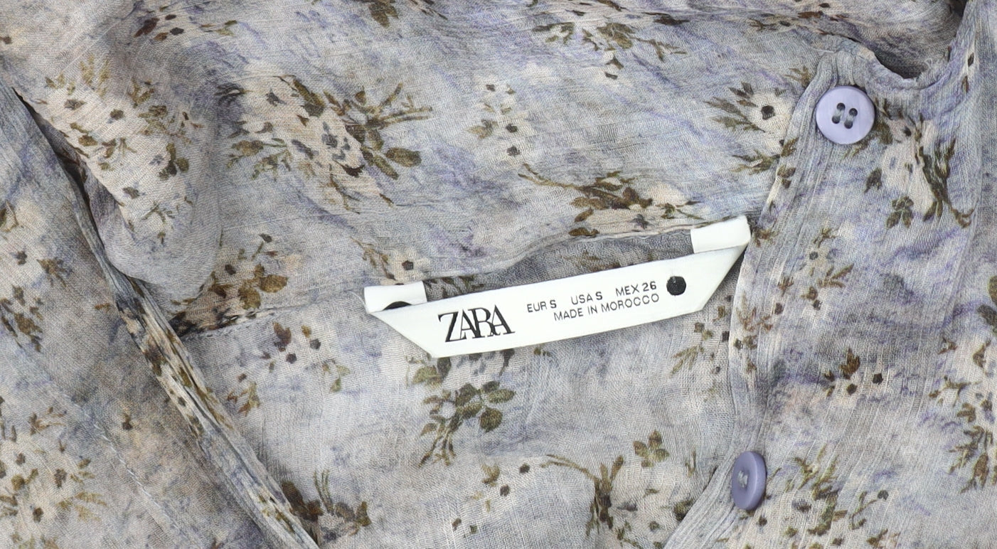 Zara Women's Blue Floral Tunic Blouse Size S