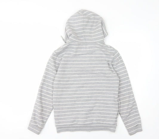Superdry Unisex Grey Striped Full Zip Hoodie Size 10