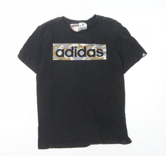 Adidas Boys Black Graphic T-Shirt, 11-12 Years, Crew Neck, Cotton