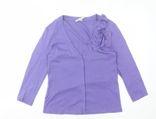 Laura Ashley Women's Purple Ruffle Cardigan Size 12