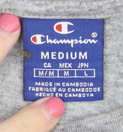 Champion Men's Grey Crew Neck Short Sleeve Logo T-Shirt M