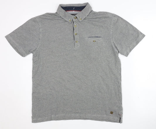 White Stuff Men's Grey Polo Shirt, Size S, Geometric Style