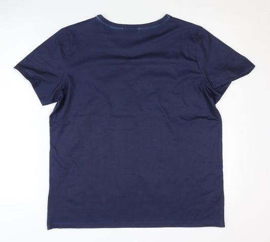 Bassini Women's Blue Floral T-Shirt L Crew Neck Casual