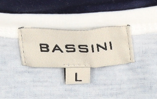 Bassini Women's Blue Floral T-Shirt L Crew Neck Casual