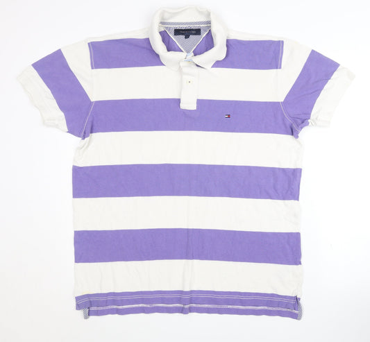 Tommy Hilfiger Men's Purple Striped Polo L