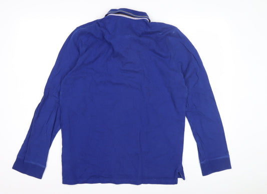 Massimo Dutti Men's Blue Long Sleeve Polo Shirt L