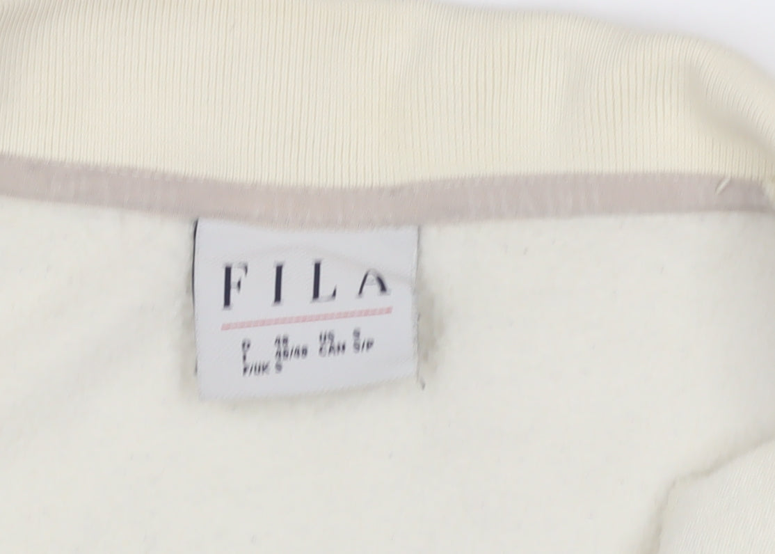 Fila Ivory Collared Sweatshirt, Unisex S, Logo Zip Accents
