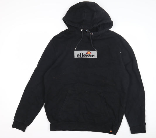 Ellesse Men's Black Hoodie L Pullover Logo Casual