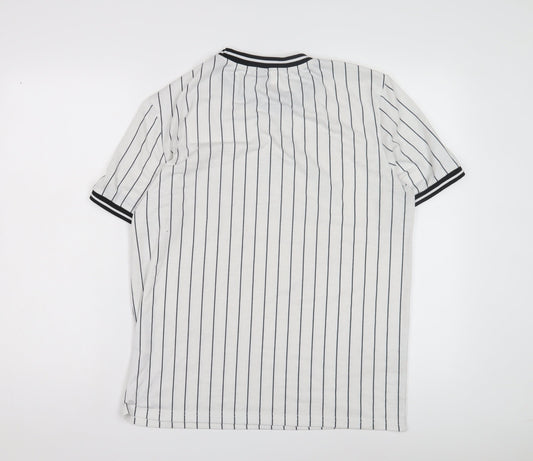 Manfinity Men's White Striped Crew Neck T-Shirt Small
