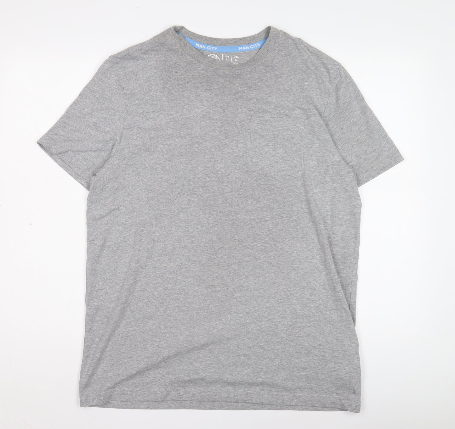 Manchester City Men’s Grey Logo T-Shirt, L, Crew Neck