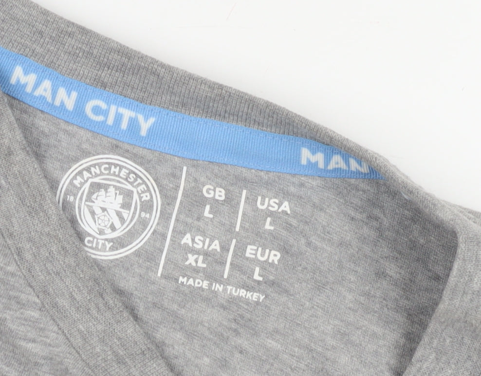 Manchester City Men’s Grey Logo T-Shirt, L, Crew Neck