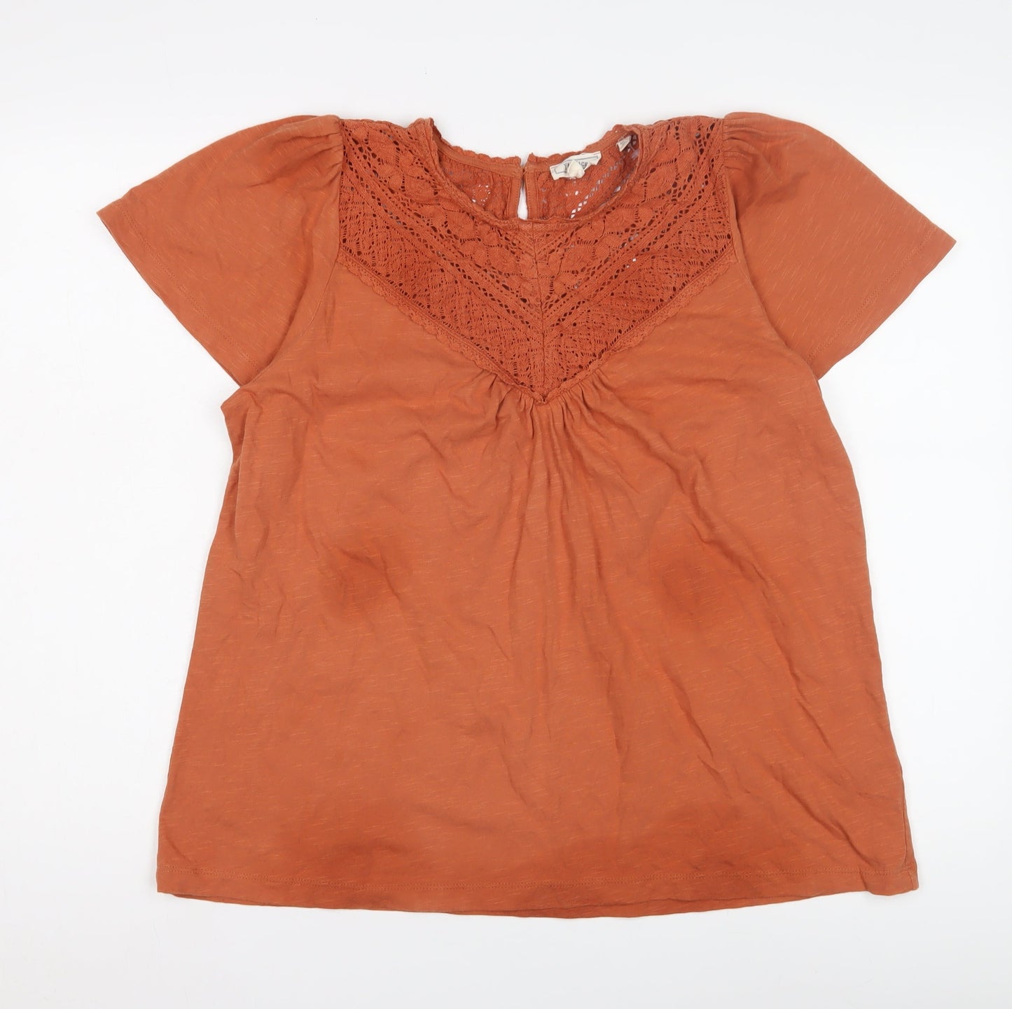 Fat Face Women's Orange Crochet Accent Blouse Size 14