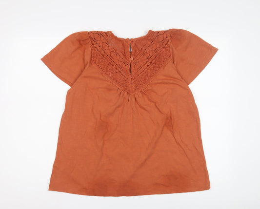 Fat Face Women's Orange Crochet Accent Blouse Size 14