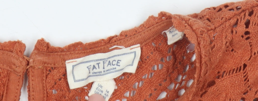 Fat Face Women's Orange Crochet Accent Blouse Size 14