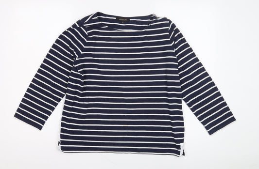 Jaeger Women's Blue Striped Boat Neck Top M