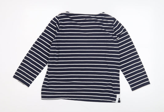 Jaeger Women's Blue Striped Boat Neck Top M